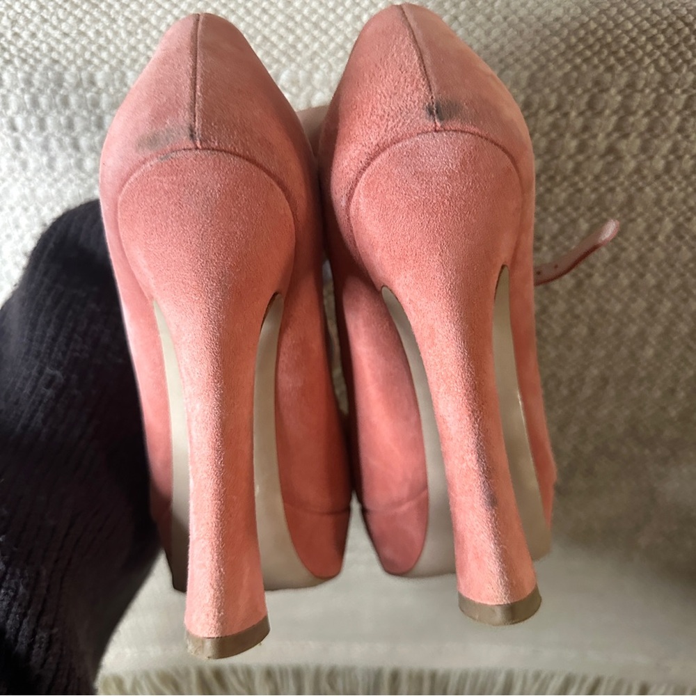 MIU MIU camelia pink suede leather Camoscio peep toe heels 38.5 Barbie - Picture 7 of 14